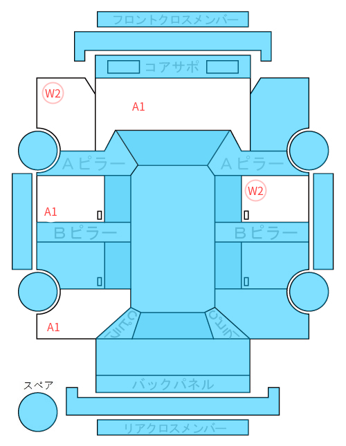 Body condition diagram (damage marks, Japanese labels)