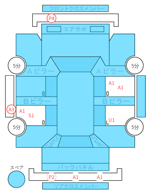 Body condition diagram (damage marks, Japanese labels)