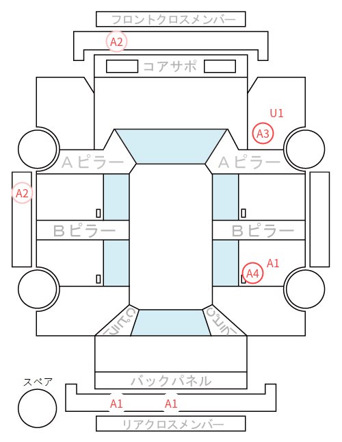 Body condition diagram (damage marks, Japanese labels)