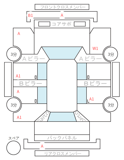 Body condition diagram (damage marks, Japanese labels)