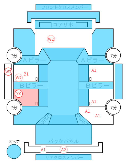 Body condition diagram (damage marks, Japanese labels)