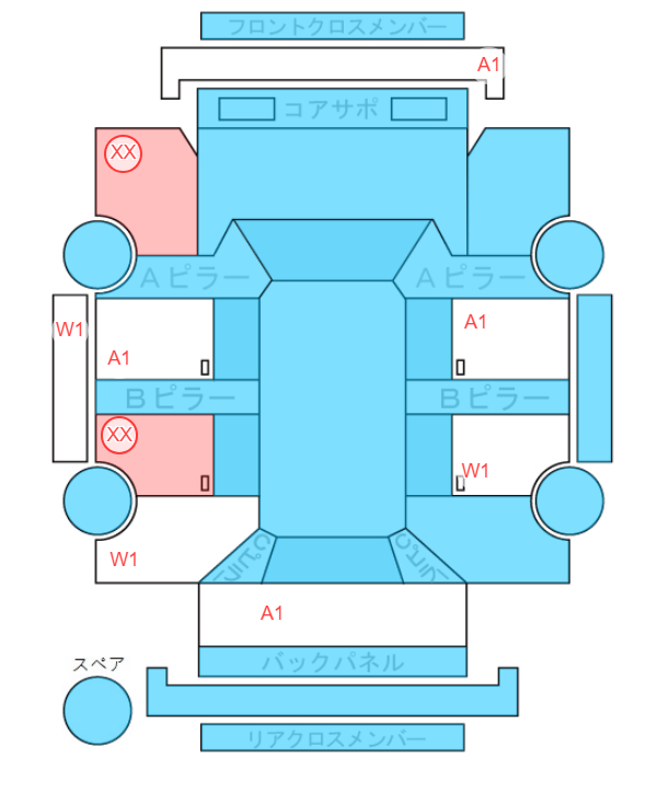 Body condition diagram (damage marks, Japanese labels)