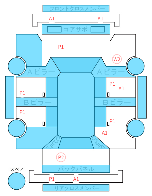 Body condition diagram (damage marks, Japanese labels)