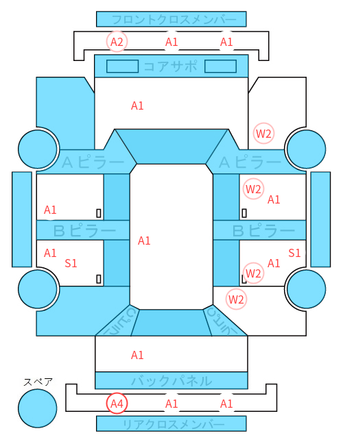 Body condition diagram (damage marks, Japanese labels)