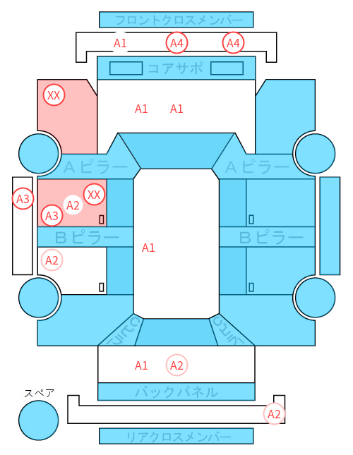 Body condition diagram (damage marks, Japanese labels)