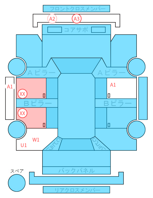 Body condition diagram (damage marks, Japanese labels)