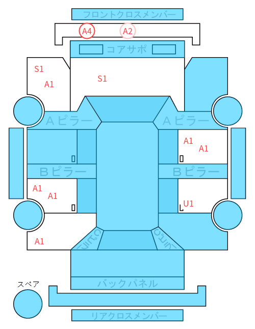 Body condition diagram (damage marks, Japanese labels)