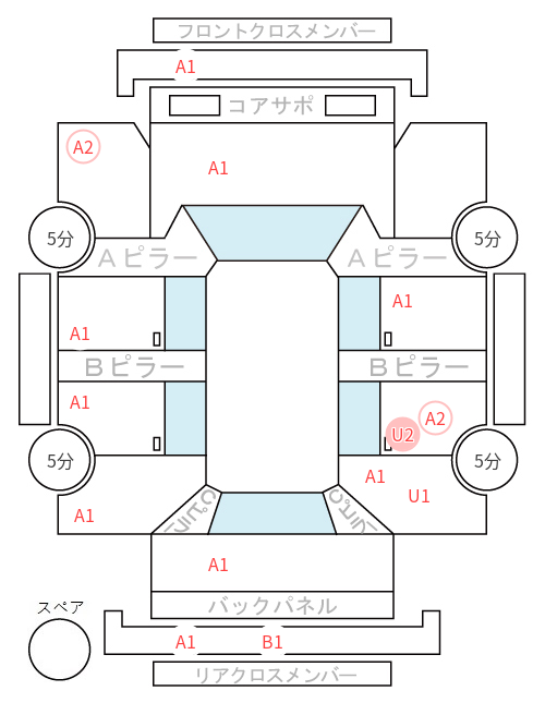 Body condition diagram (damage marks, Japanese labels)