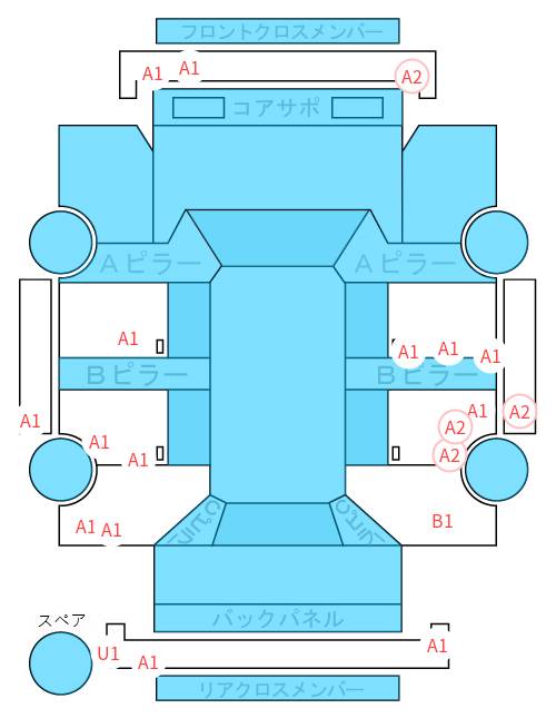 Body condition diagram (damage marks, Japanese labels)