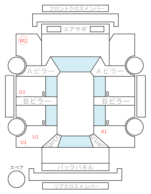 Body condition diagram (damage marks, Japanese labels)