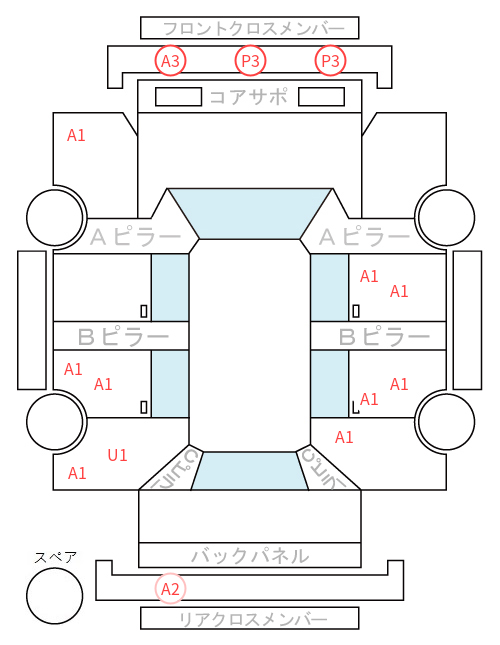 Body condition diagram (damage marks, Japanese labels)