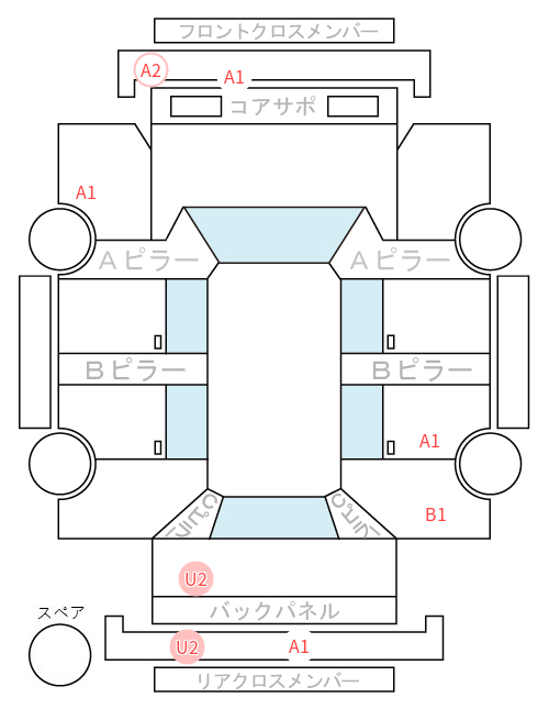 Body condition diagram (damage marks, Japanese labels)