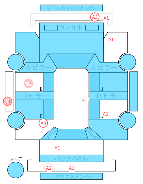 Body condition diagram (damage marks, Japanese labels)