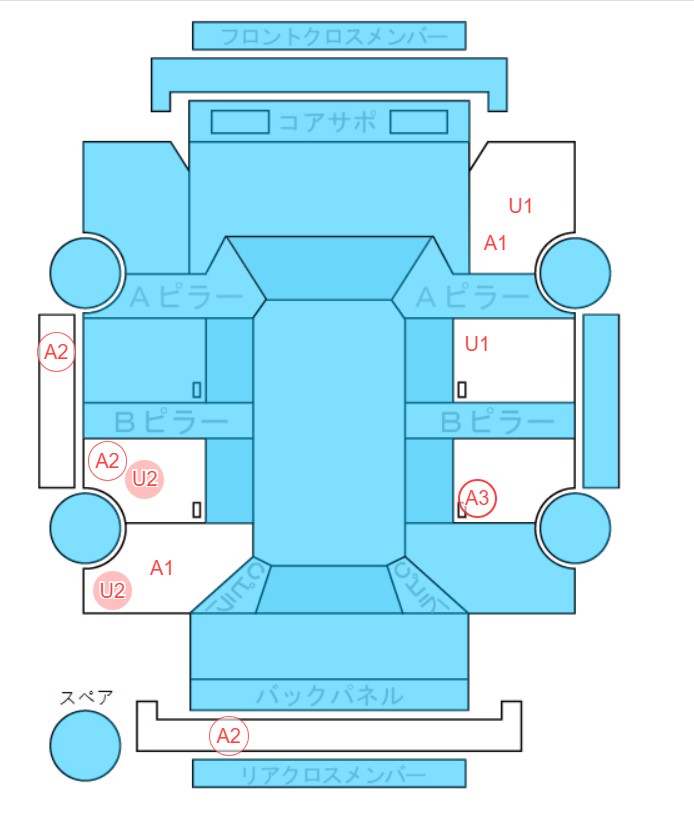 Body condition diagram (damage marks, Japanese labels)