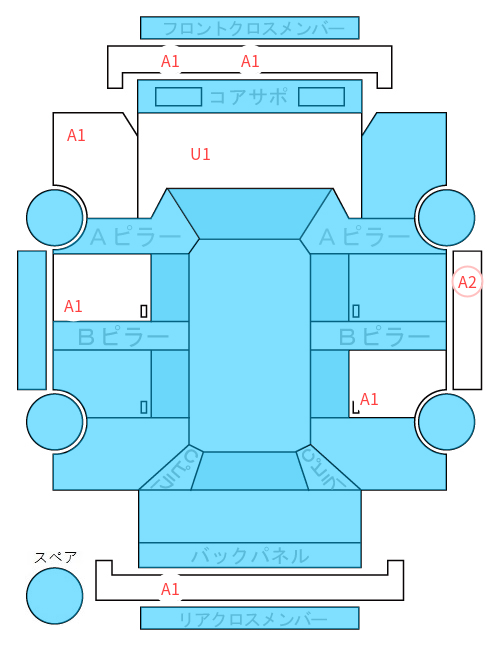 Body condition diagram (damage marks, Japanese labels)