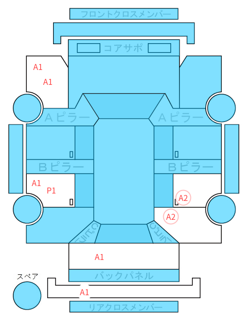Body condition diagram (damage marks, Japanese labels)