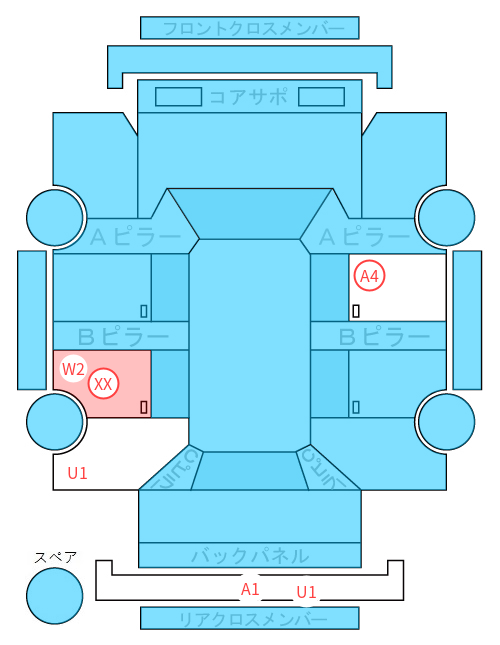Body condition diagram (damage marks, Japanese labels)