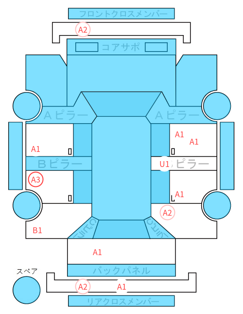 Body condition diagram (damage marks, Japanese labels)