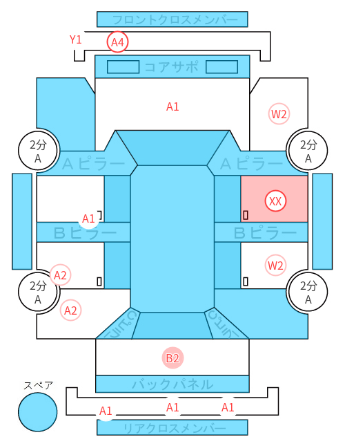 Body condition diagram (damage marks, Japanese labels)