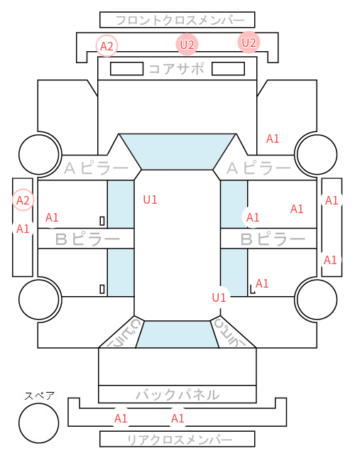 Body condition diagram (damage marks, Japanese labels)