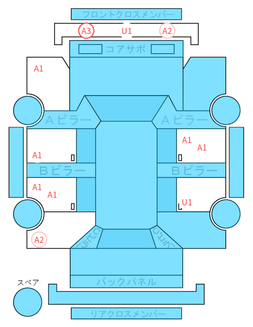 Body condition diagram (damage marks, Japanese labels)