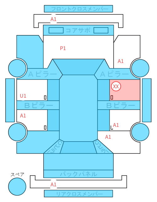 Body condition diagram (damage marks, Japanese labels)