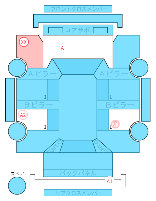 Body condition diagram (damage marks, Japanese labels)