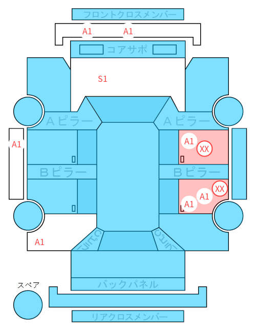 Body condition diagram (damage marks, Japanese labels)