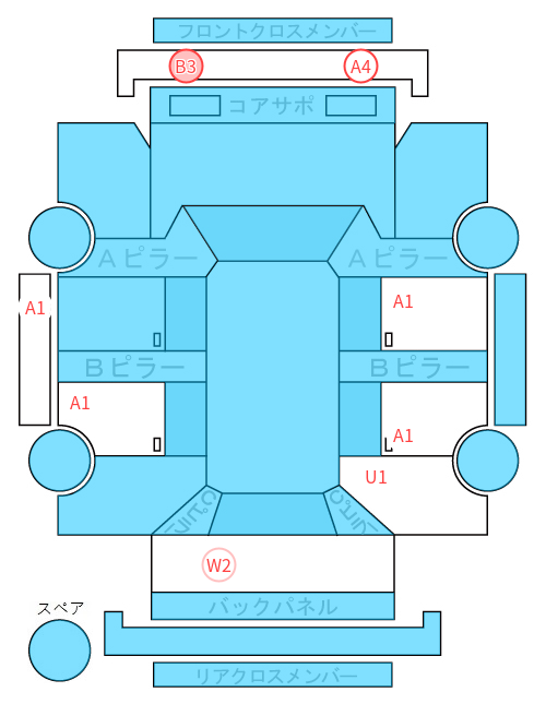 Body condition diagram (damage marks, Japanese labels)