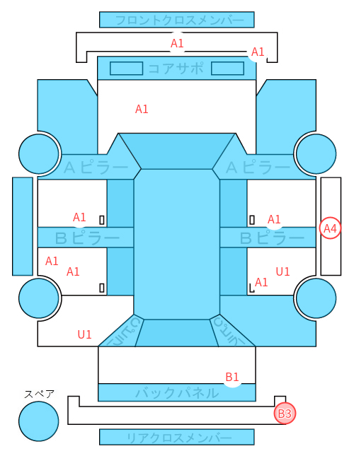 Body condition diagram (damage marks, Japanese labels)