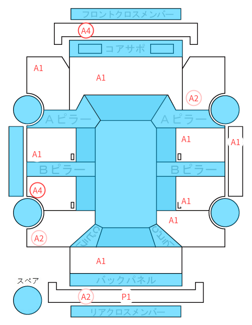 Body condition diagram (damage marks, Japanese labels)