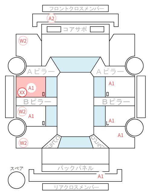 Body condition diagram (damage marks, Japanese labels)