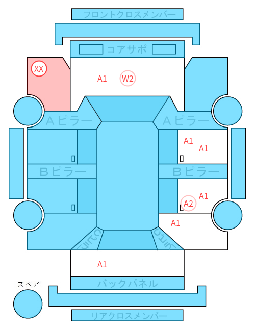 Body condition diagram (damage marks, Japanese labels)