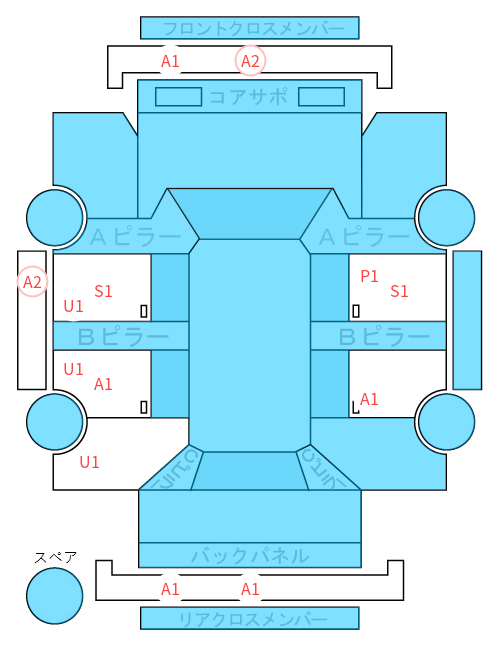 Body condition diagram (damage marks, Japanese labels)