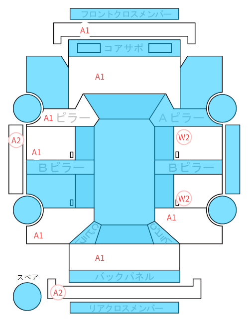 Body condition diagram (damage marks, Japanese labels)