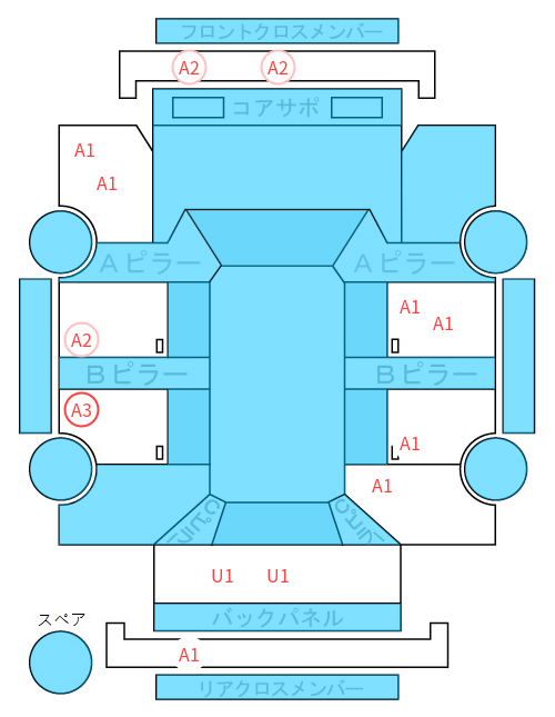Body condition diagram (damage marks, Japanese labels)