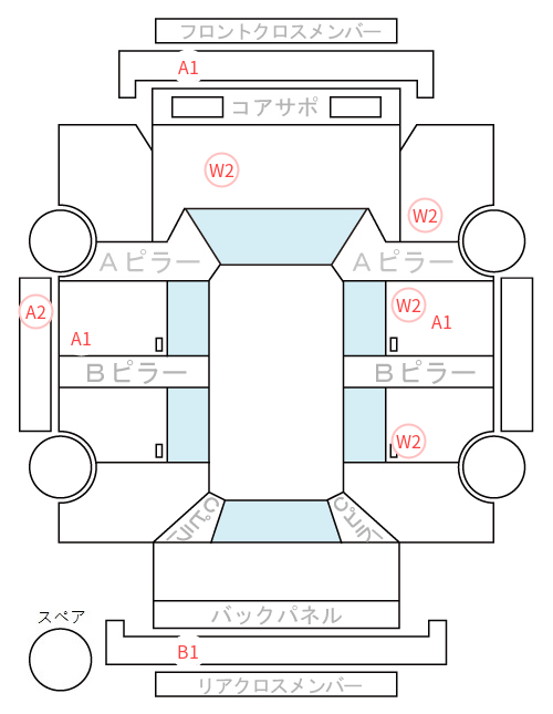 Body condition diagram (damage marks, Japanese labels)