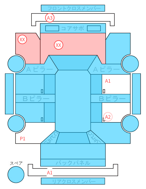 Body condition diagram (damage marks, Japanese labels)