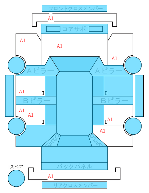 Body condition diagram (damage marks, Japanese labels)