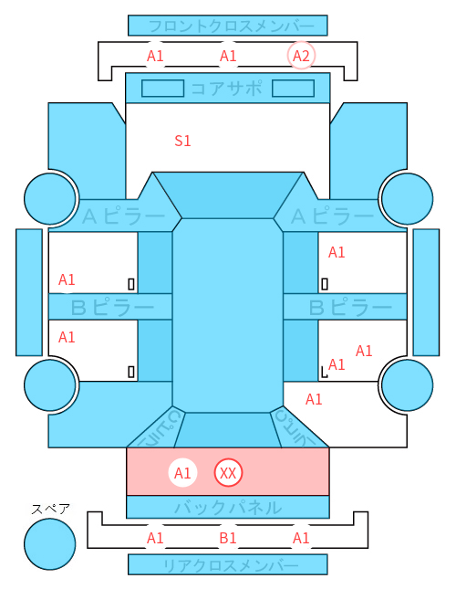 Body condition diagram (damage marks, Japanese labels)