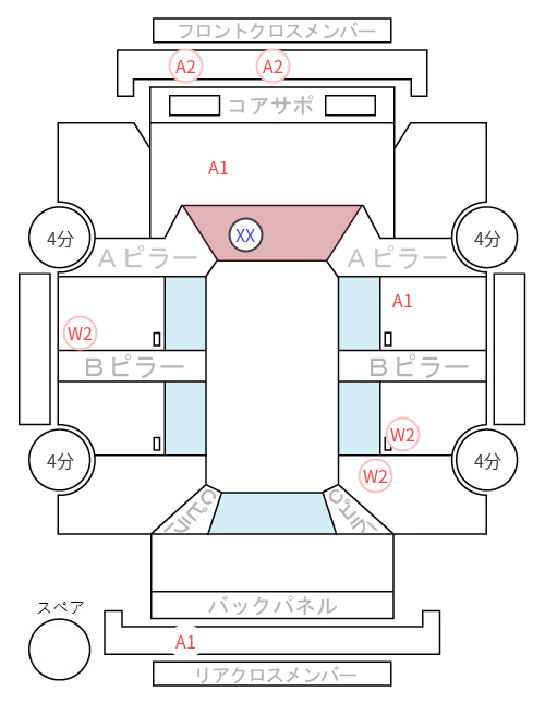 Body condition diagram (damage marks, Japanese labels)