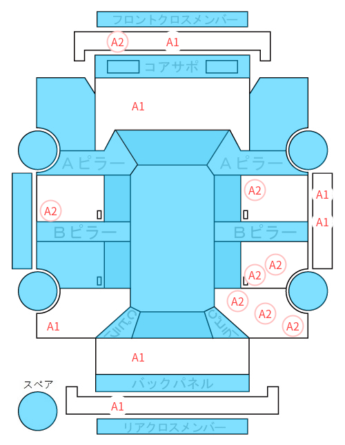 Body condition diagram (damage marks, Japanese labels)