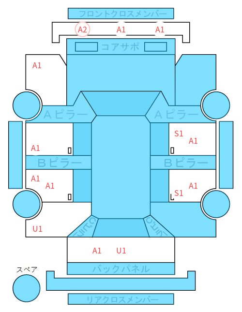 Body condition diagram (damage marks, Japanese labels)