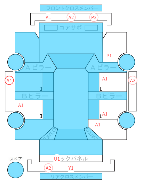 Body condition diagram (damage marks, Japanese labels)