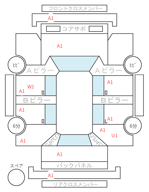 Body condition diagram (damage marks, Japanese labels)