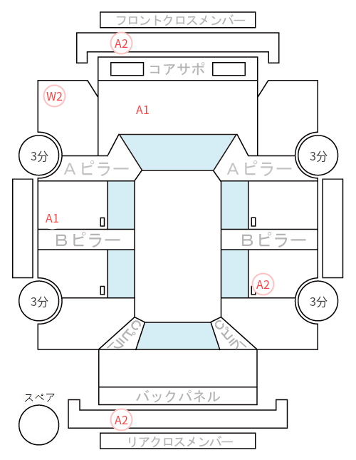Body condition diagram (damage marks, Japanese labels)