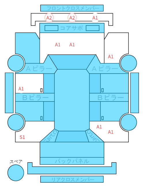 Body condition diagram (damage marks, Japanese labels)