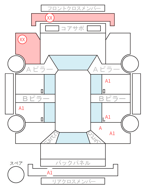 Body condition diagram (damage marks, Japanese labels)