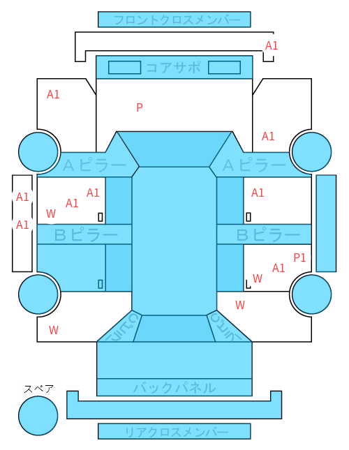 Body condition diagram (damage marks, Japanese labels)