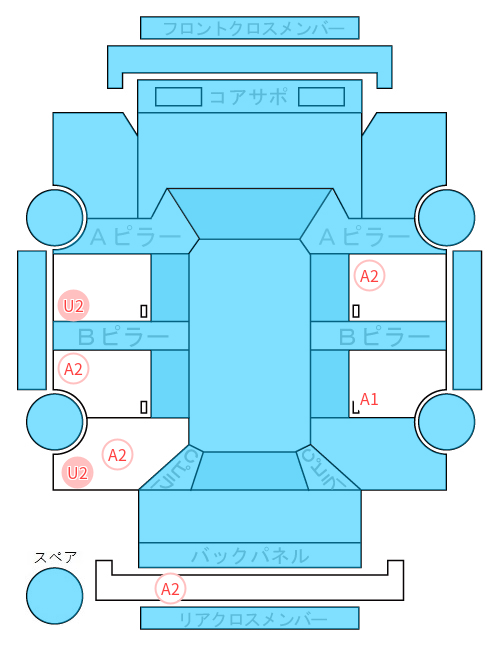 Body condition diagram (damage marks, Japanese labels)